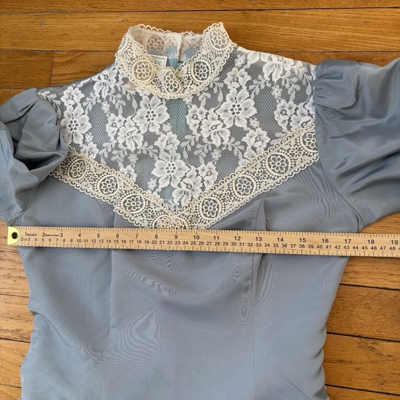 Gunne Sax by Jessica McClintock Blue Ivory Lace Vintage Dress Size 11 - Picture 11 of 15